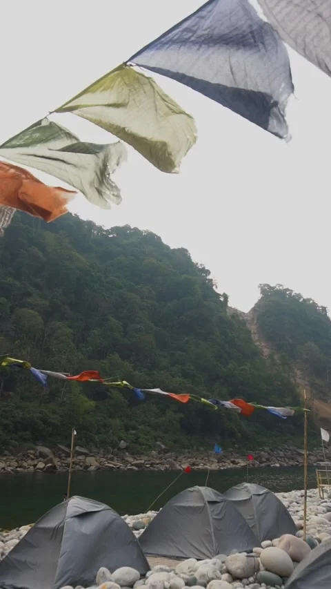 Prayer flags flying in the sky Stock Footage 304533511