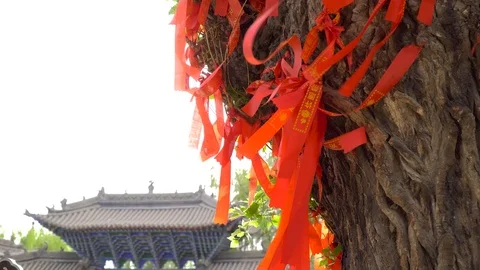Prayer flags at Giant Buddha Temple, Zhangye, China Stock Footage 104654834