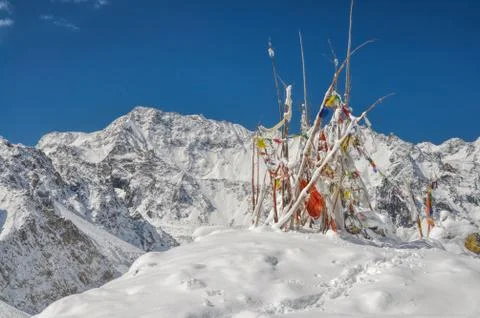 Prayer flags in Himalayas Stock Photos