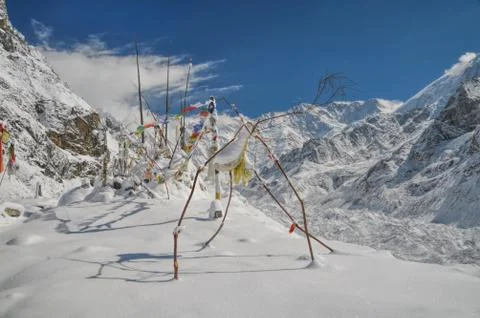 Prayer flags in himalyas Stock Photos