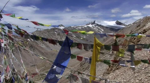 Prayer Flags on Indian mountain pass (w/sound) Stock Footage 267830