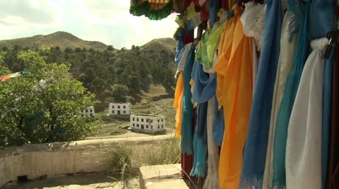 Prayer flags at monastery, Innger Mongolia Stock Footage 58607636