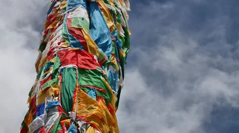 Prayer Flags in Monastery Tibet Stock Footage 37553420