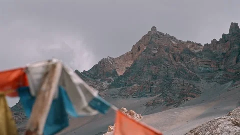 Prayer Flags With Mountain Background in Himalayas Stock Footage 308989164