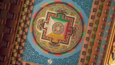 Prayer flags at mountain monastery. Upper Pisang, Nepal. Pisang village is a par Video stock 294613386