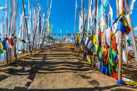 Prayer Flags on mountain top Stock Photos