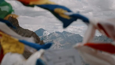 Prayer Flags Over Himalayan Ridge View Stock Footage 308995717