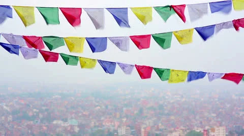 Prayer flags over Kathmandu, Nepal Stock Footage 32421877