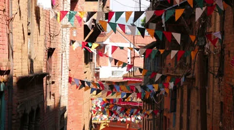 Prayer flags over streets of Kathmandu, Nepal Stock Footage 32422630
