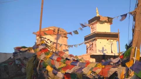 Prayer flags at the Shey Monastery in Ladakh, India Stock Footage 47123923