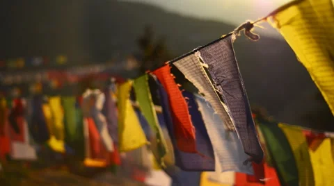Prayer flags at sunrise Stock Footage 47703743