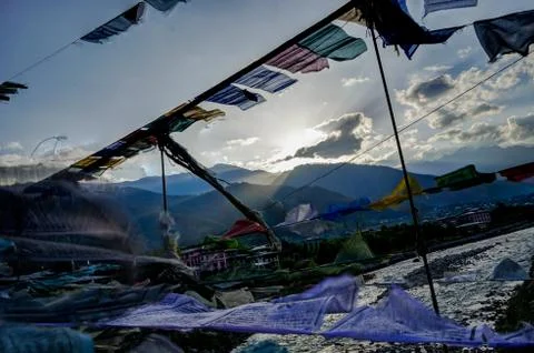 Prayer Flags Sunset Stock Photos