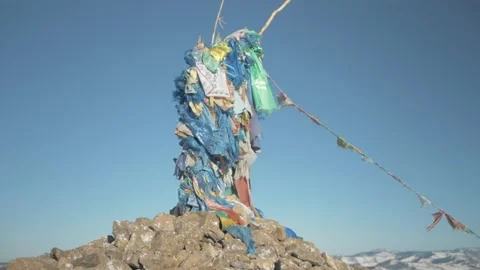 Prayer flags at the top of a mountain Stock Footage 209261993