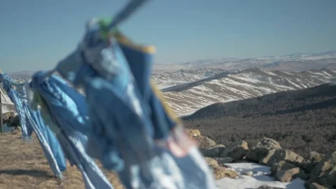 Prayer flags at the top of a mountain Stock Footage 209261999
