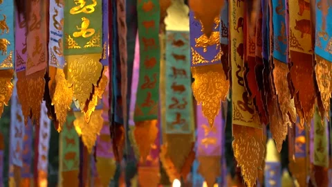 Prayer Flags Waving in the Air Stock Footage 246770374