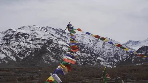Prayer Flags in Wind at Buddhist Temple in India Stock Footage 109129634