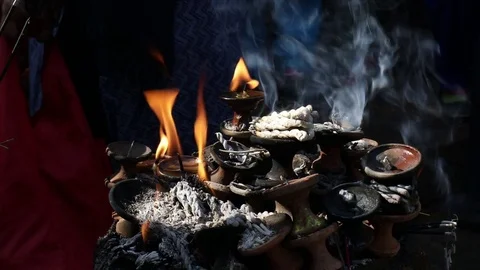 Prayer Flames in Nepal Stock Footage 73438715