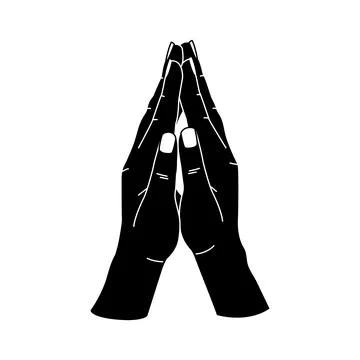 Prayer hands gesture, human body parts, black silhouette Stock Illustration