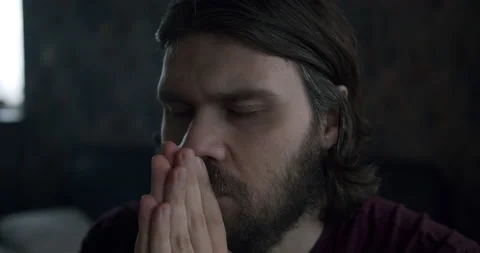 Prayer man troubled with personal problem and asking for help. Faith and pray Stock Footage 237881661