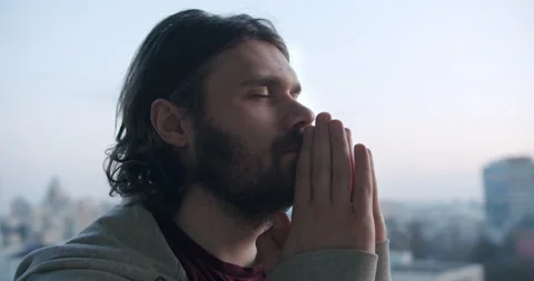 Prayer man troubled with personal problem and asking for help. Faith and pray Stock Footage 238770371