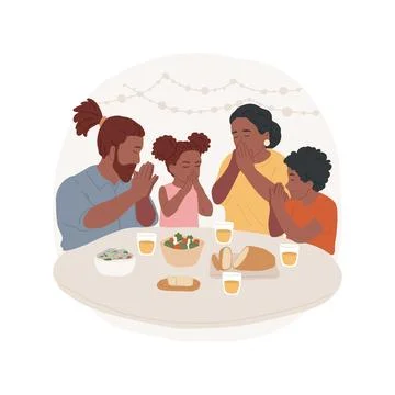 Prayer before meal isolated cartoon vector illustration. Stock Illustration