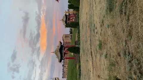 Prayer multicolored flags on the gates of a Buddhist temple Stock Footage 202323285