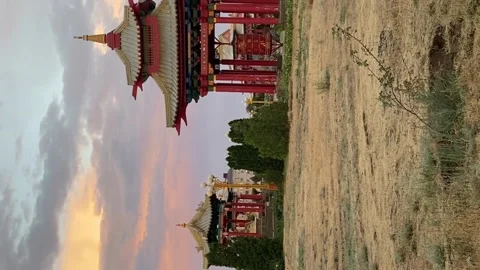 Prayer multicolored flags on the gates of a Buddhist temple Video stock 202323307