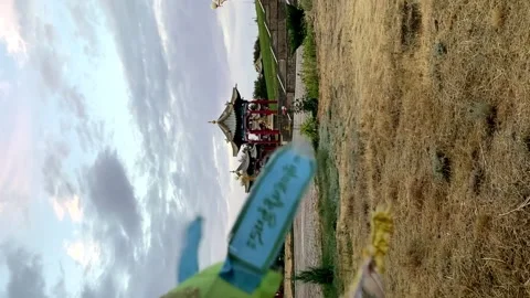 Prayer multicolored flags on the gates of a Buddhist temple 库存影片 202341837