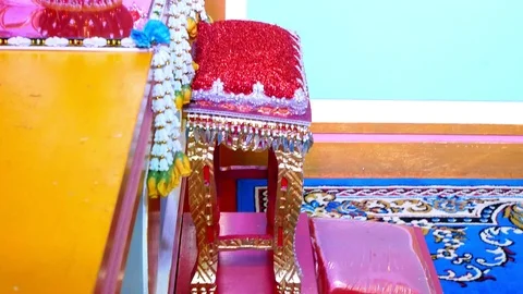 Prayer place in buddhist tradition, decorative ornaments Stock Footage 100280714