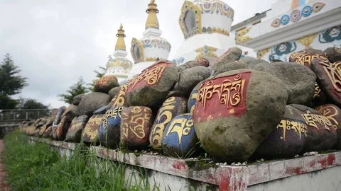 Prayer Rocks and Buddhist Monastery (Gompa) in the Himalayas Video stock 86741408