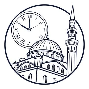 Prayer Time Clock Icon - Outline Vector Art on White Stock Illustration
