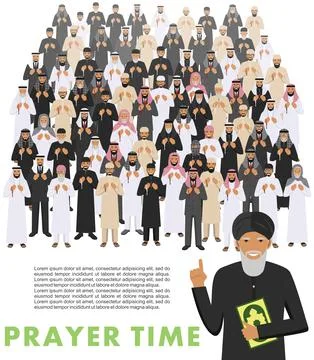 Prayer time. Different standing praying muslim arabic people and mullah Stock-Illustration