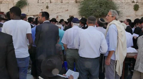 Prayer at the Western Wall in 4K Stock Footage 52823230