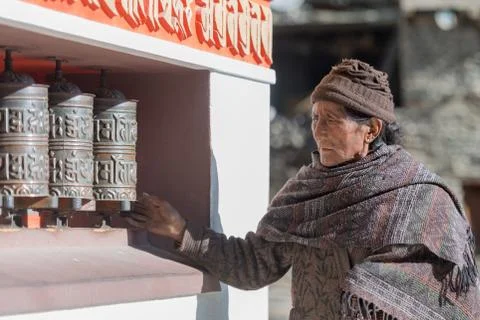 The prayer wheel for linking physical activity with mental-spiritual content Stock Photos