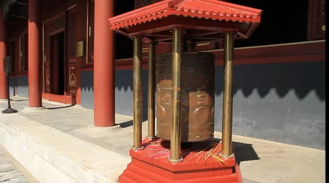 Prayer Wheel spinning 2, Beijing, China Stock Footage 5165358