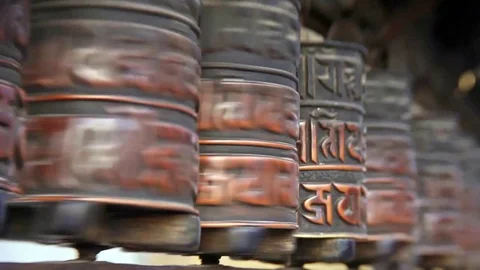 Prayer wheels in Kathmandu, Nepal Stock Footage 75574971