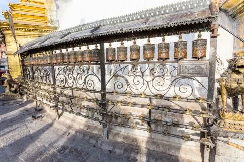 Prayer wheels in Kathmandu Stock Photos