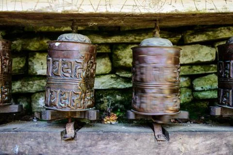 Prayer wheels in Nepal Stock-Fotos