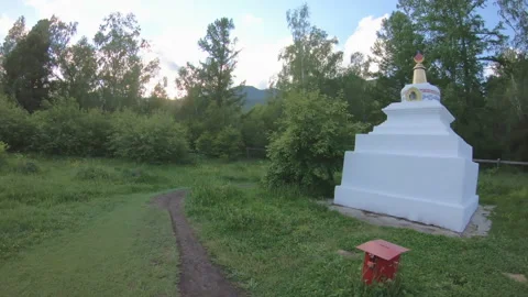 The prayerful procession around the Buddhist stupas Stock Footage 100970956