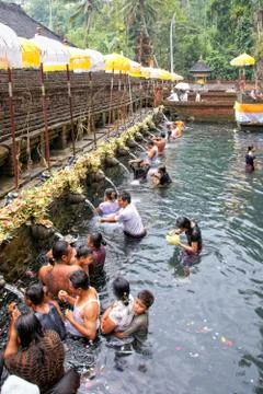 Prayers during purification at puru tirtha empul temple, bali Foto stock