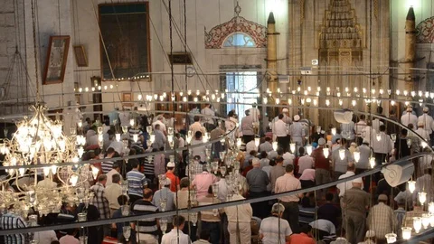 Prayers performed by Muslims in the mosque Stock Footage 93020727