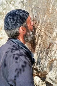 Prayers at the wailing wall in jerusalem by orthodox jews Stock Photos