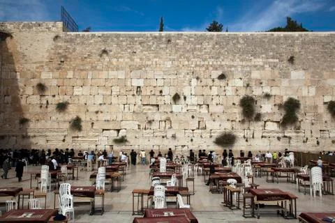 Prayers at the wailing wall Stock Photos