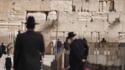 Prayers at The Western Wall Jerusalem panorama dom of the rock tample mount Stock-Footage 80378728