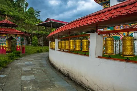 Prayers wheels in Buddhist Monastery in Sikkim Stock Photos