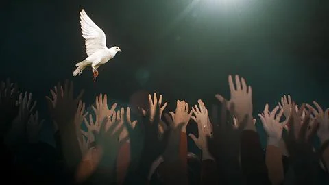 Praying hands with a dove Stock Photos