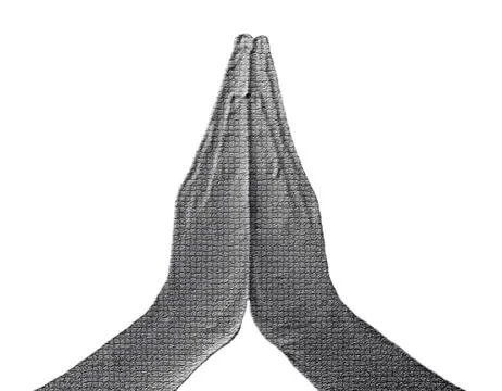 Praying hands front on white Stock Illustration