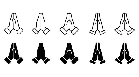 Praying Hands Icon Collection with Outline and Filled Minimal Christian Symbo Stock Illustration