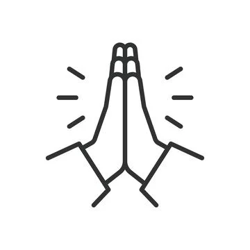 Praying hands icon in line design. prayer, meditation, spirituality, mindfulness Stock Illustration