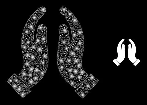 Praying Hands Icon - Wireframe Mesh with Constellation Nodes イラスト素材